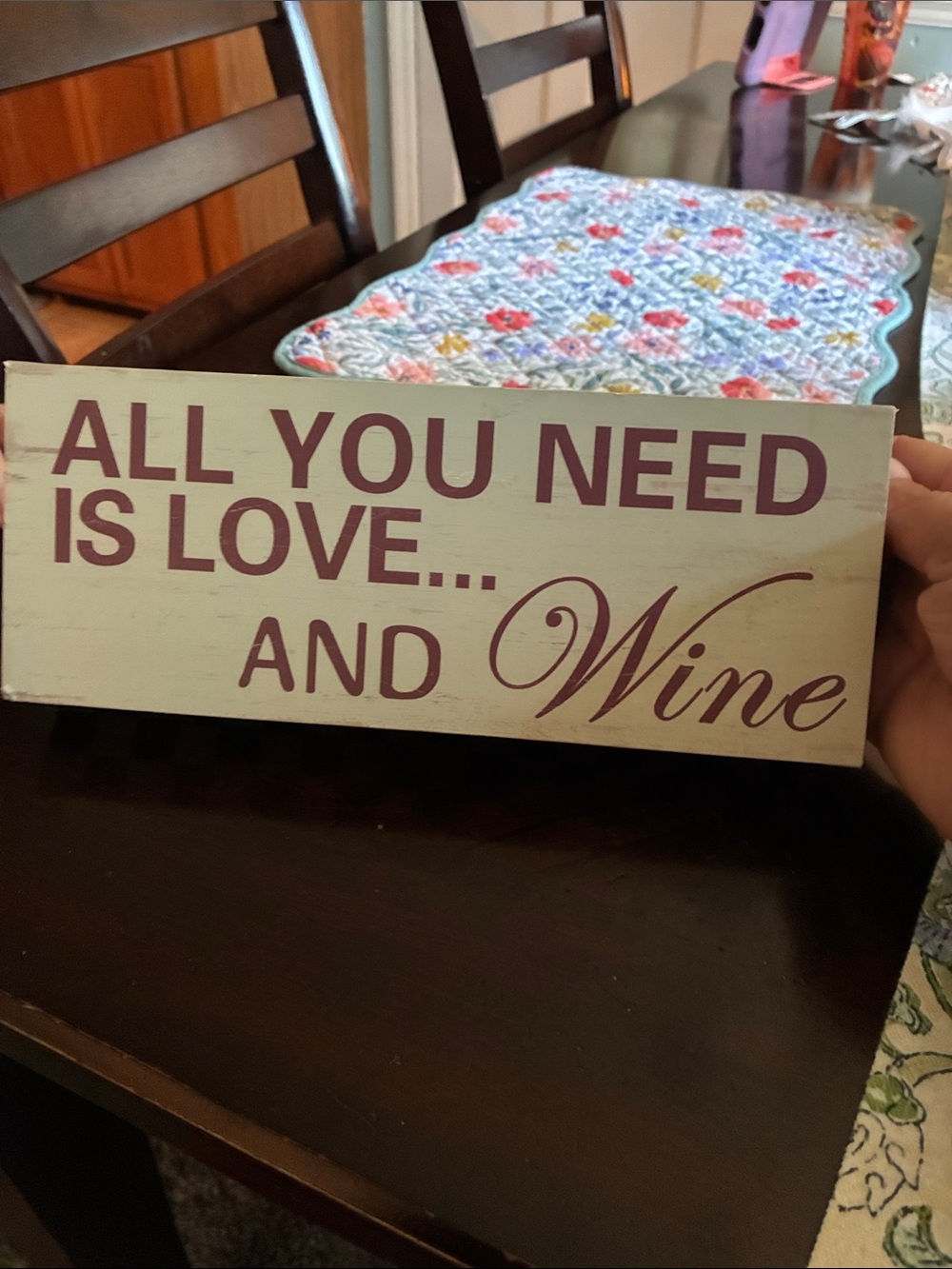 Decorative "All You Need Is Love... And Wine" Wood Sign - White and Burgundy